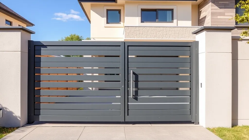 Portail moderne gris avec éléments en bois