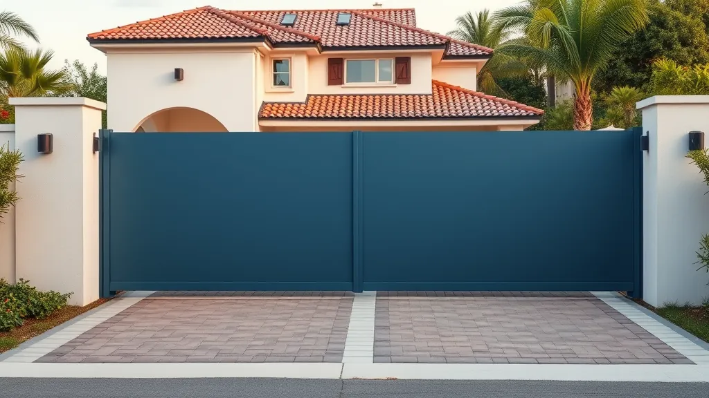 Portail bleu d'une résidence luxueuse