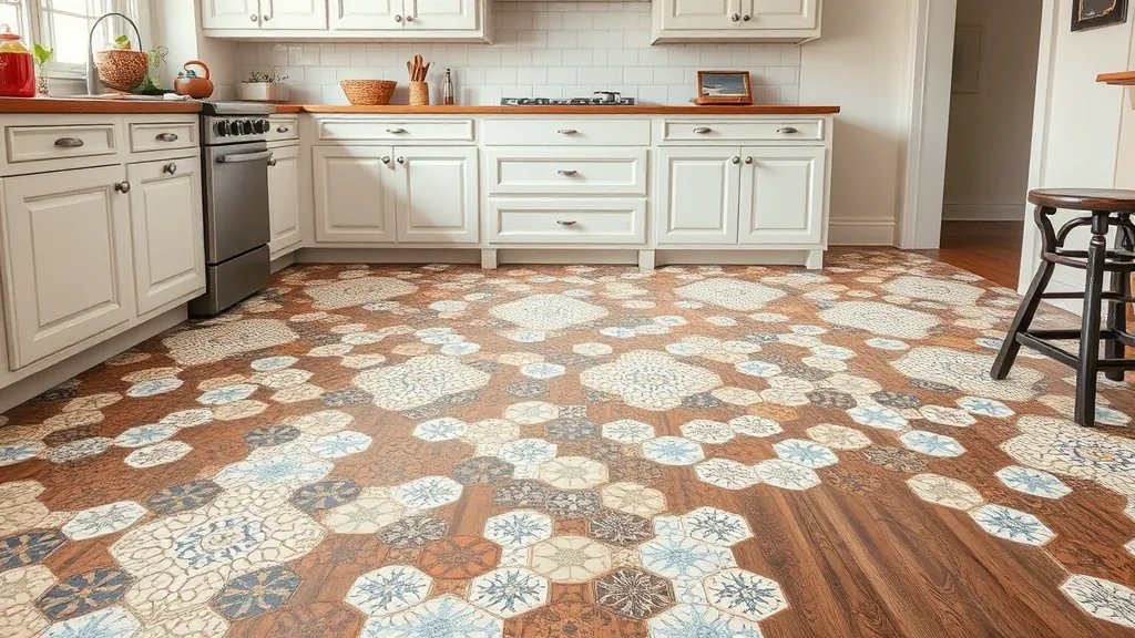 Cuisine moderne avec carrelage motif floral